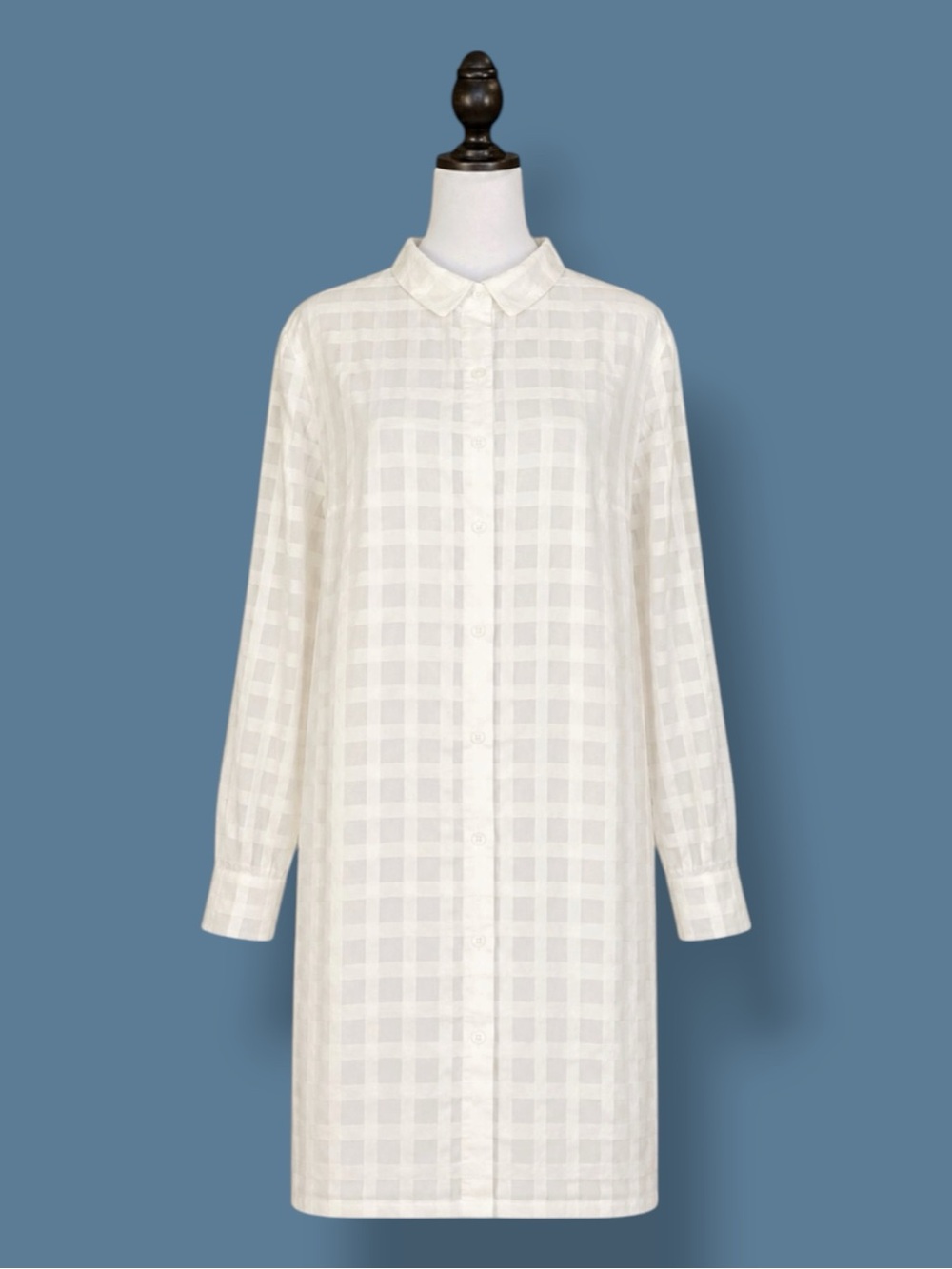 Boohoo Shirt Dress Ivory Organza Check Long Sleeve Casual Preppy Coastal 14 NWT